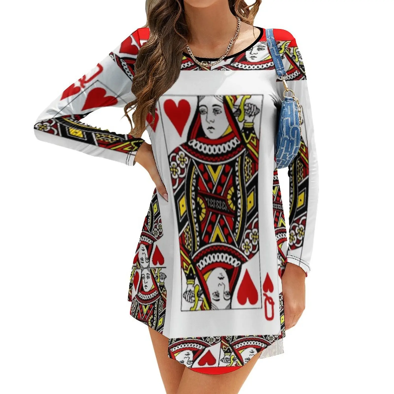 

QUEEN OF HEARTS PLAYING CARDS ARTWORK Long-Sleeve Dress chic and elegant woman dress Women's summer dress