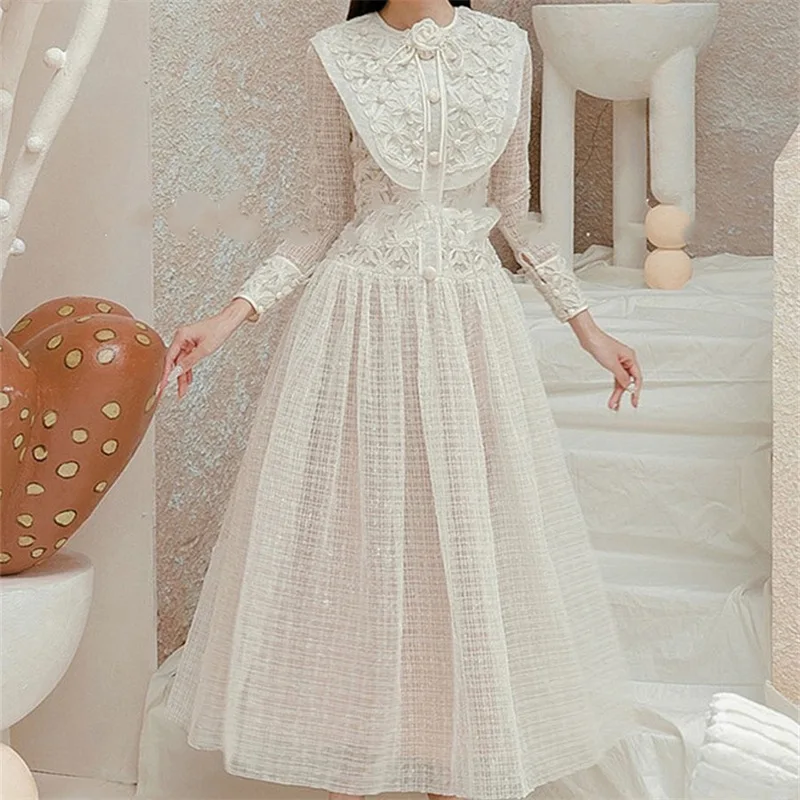 

Women's Summer Dress 2023 New Three-Dimensional Floating Flower Flanged White Long Dress Free Shipping