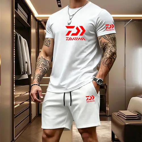 2026 Summer Men's Short Sleeved T-shirt Drawstring Shorts Set Breathable Outdoor Sports Set Men's Daily Fishing Suit - Image 3