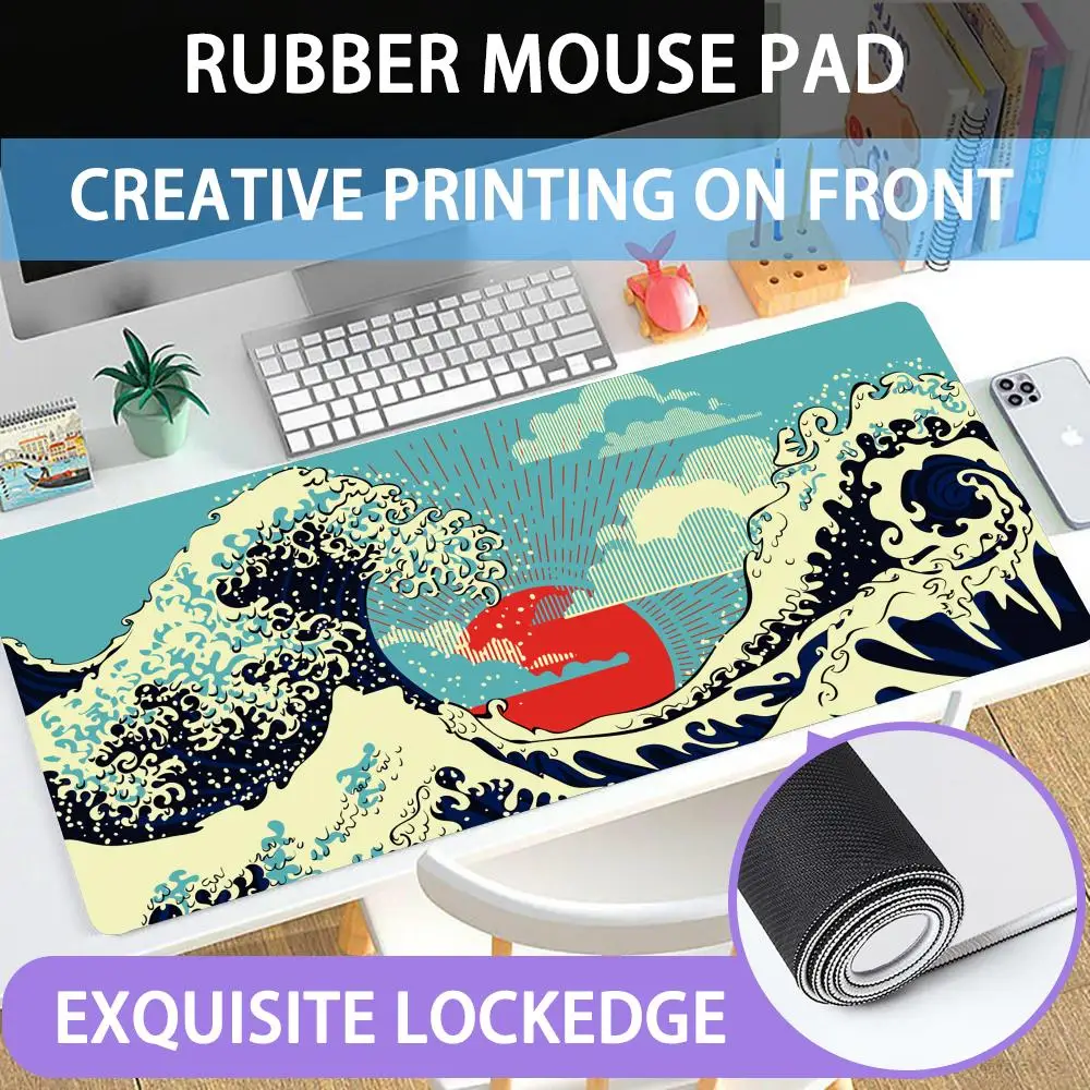 

Big Wave Kanagawa Mouse Pad Large rubber mouse pad with edge-locking computer mouse pad for gamers HD printing desk pad and keyb