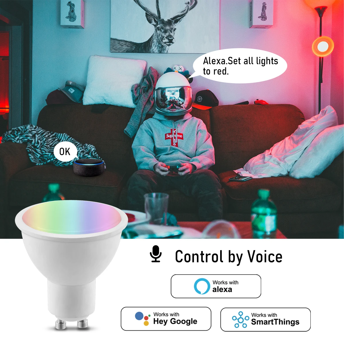 Tuya Led 조명 전구 RGB CW WW E27 B22 GU10 T37 Wifi 램프 Alexa 스마트 매입 형 110V 220V 호환 구글 어시스턴트 홈 인테리어, 집 꾸미기, 조명, 예쁜, 밝은, 잘 