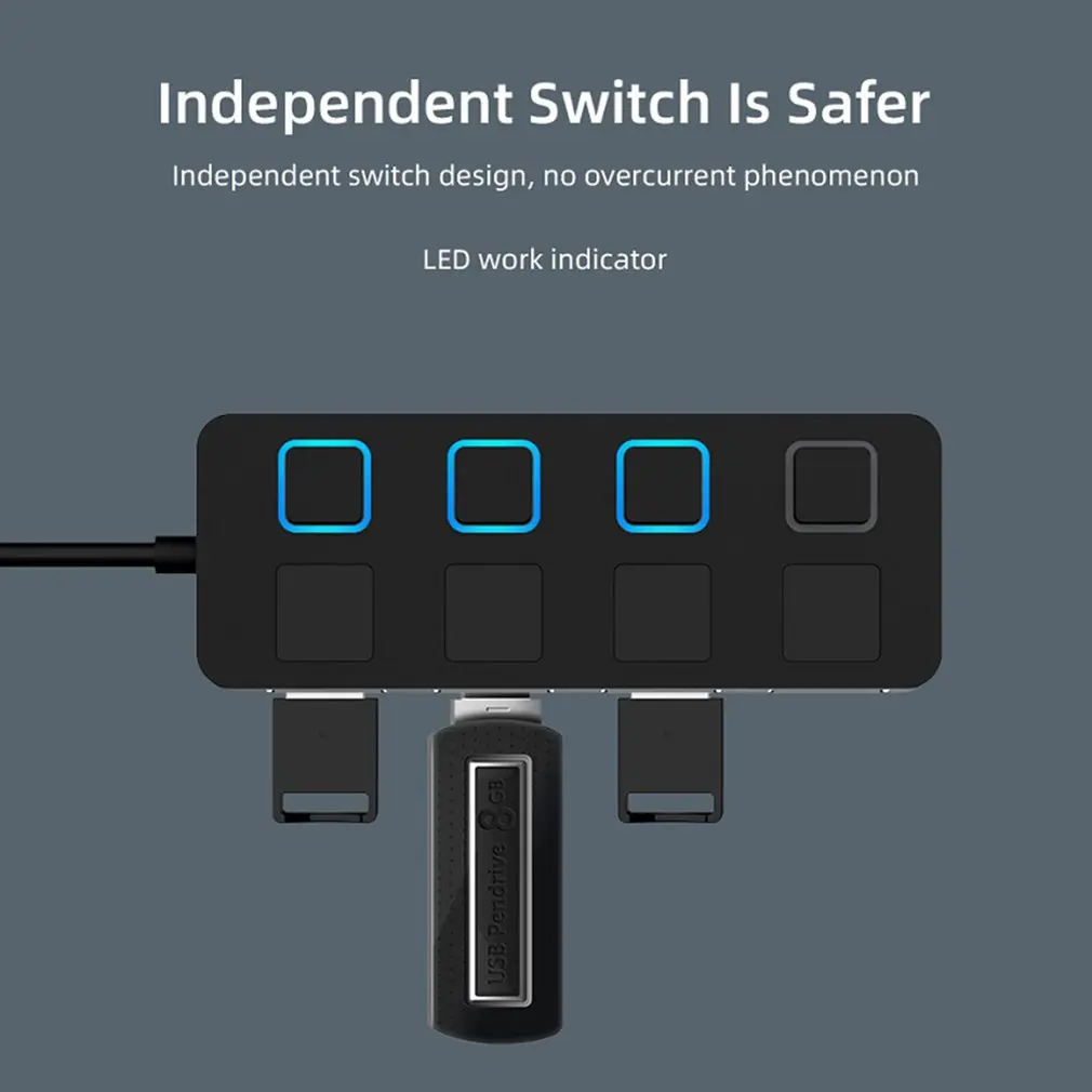 USB 2.0 Hub Multi USB Splitter 4 Ports Expander Mehrere USB 2.0 Hub Verwenden Power Adapter USB 2.0 Hub Mit Schalter Für PC Computer_voghion.com