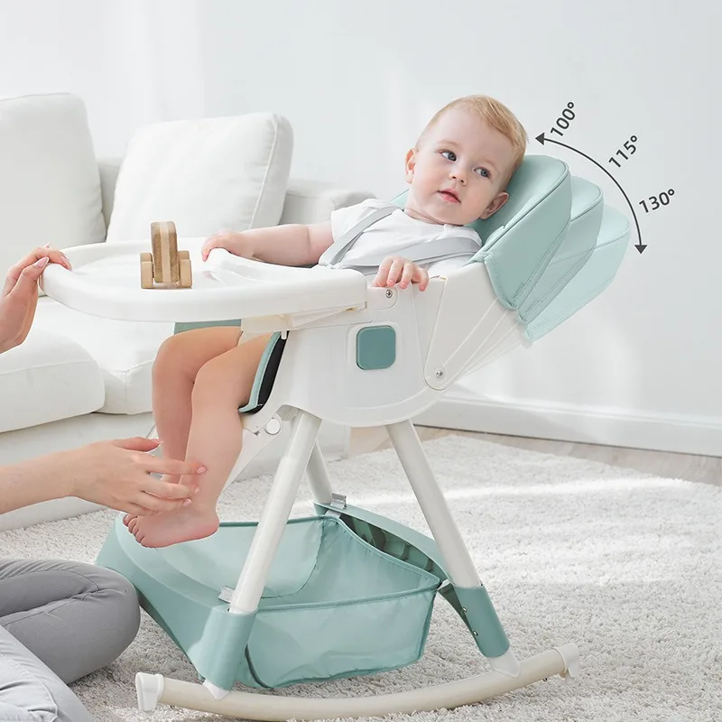 3-in-1 Convertible Baby High Chair Foldable Infant Chair Rocking with Harness Lockable Wheels Removable Seat & Trays