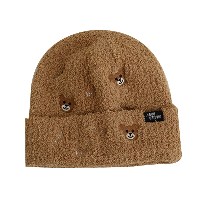 

N80C Embroidered Bear Hat Kid Soft Baby Bonnet Cap Winter Warm Hat for Baby