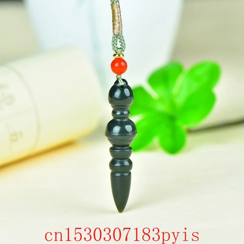 

Natural Hetian Cyan Jade Demon Subduing Pestle Pendant Necklace Carved Fashion Jewelry Charm Amulet Gifts for Women Men Luxury
