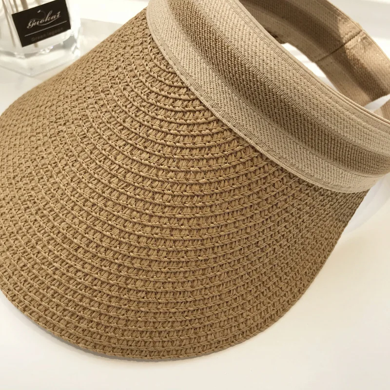 2023 New Summer Empty Top Sun Hat Anti Uv Female Outdoor Visor Cap Casual Shade Hat Straw Wide Large Brim Beach Sunhat Lady
