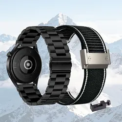 Dual Pack: Metal & Nylon Watch Bands - 46mm (Silver - Black)