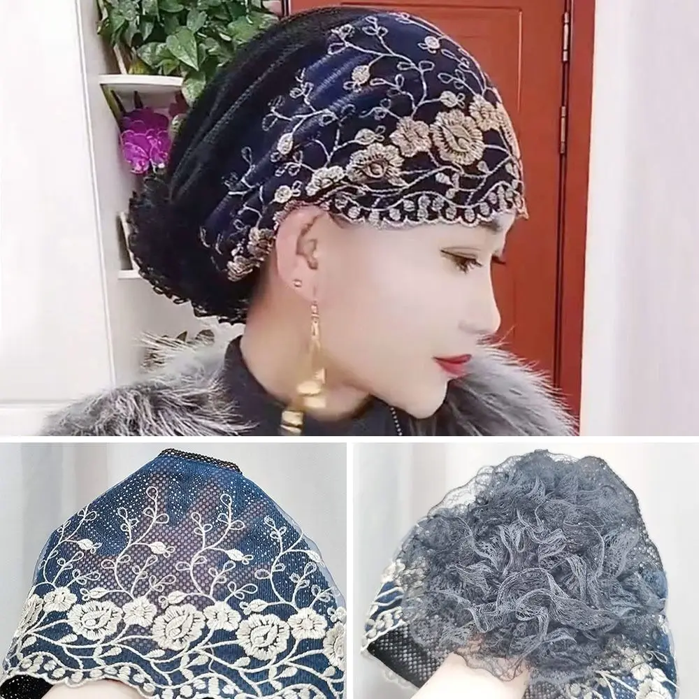 

Embroidery Baotou Hat Fashion Lace Flowers Muslim Cap Summer Cotton Turban Women