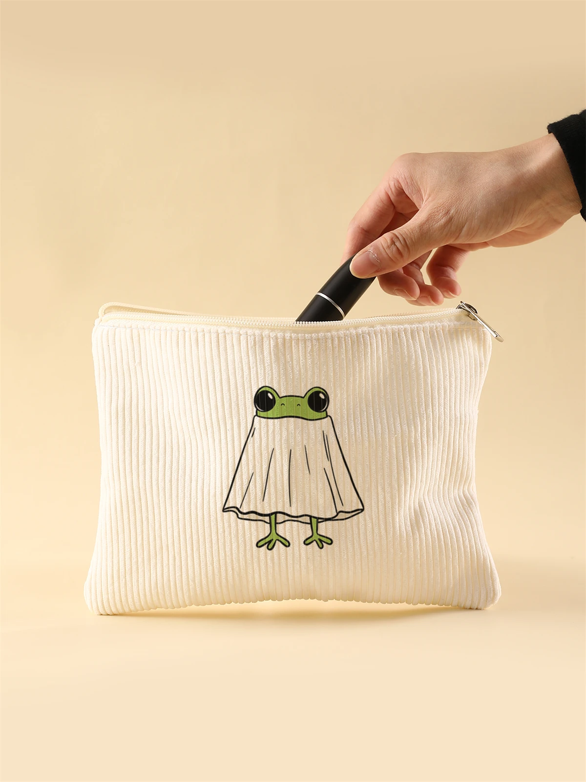 Women's Corduroy Travel Cosmetic Bag Portable Large Capacity Makeup Storage Organizer Zipper Clutch Purse Make up Bag