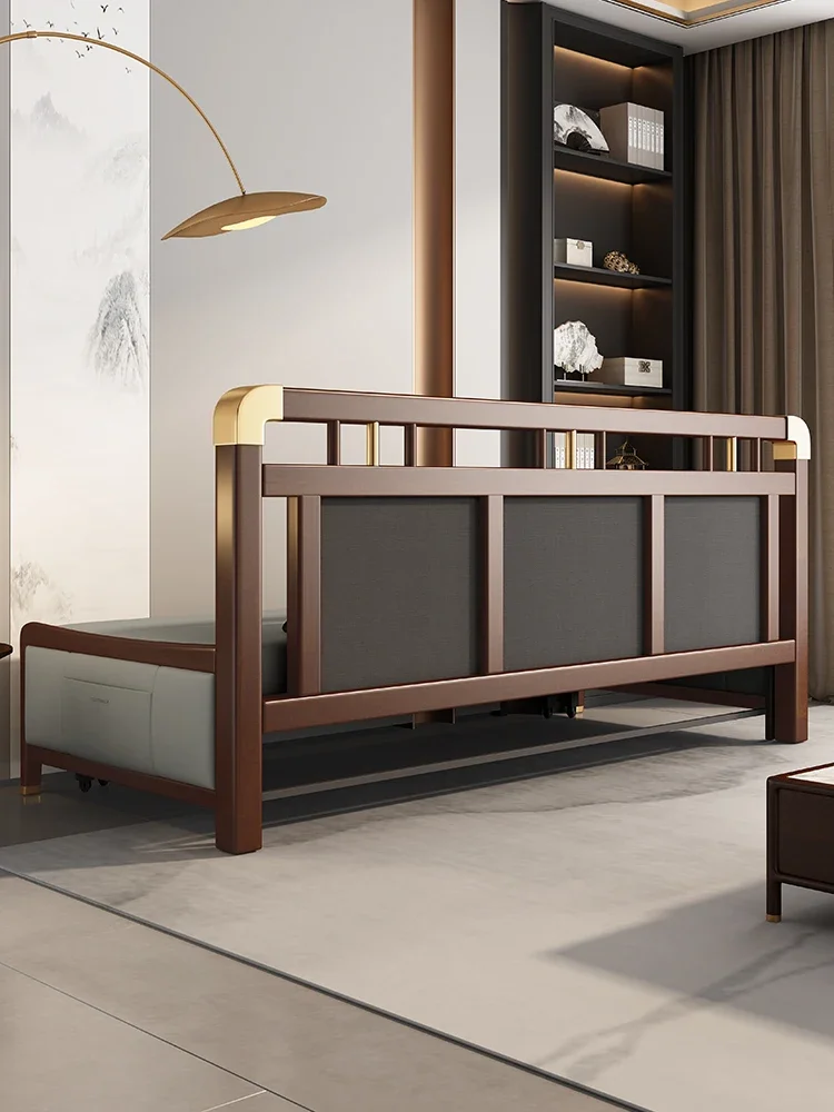 

Old elm solid wood sofa bed new Chinese living room sitting and lying dual-purpose multifunctional telescopic folding