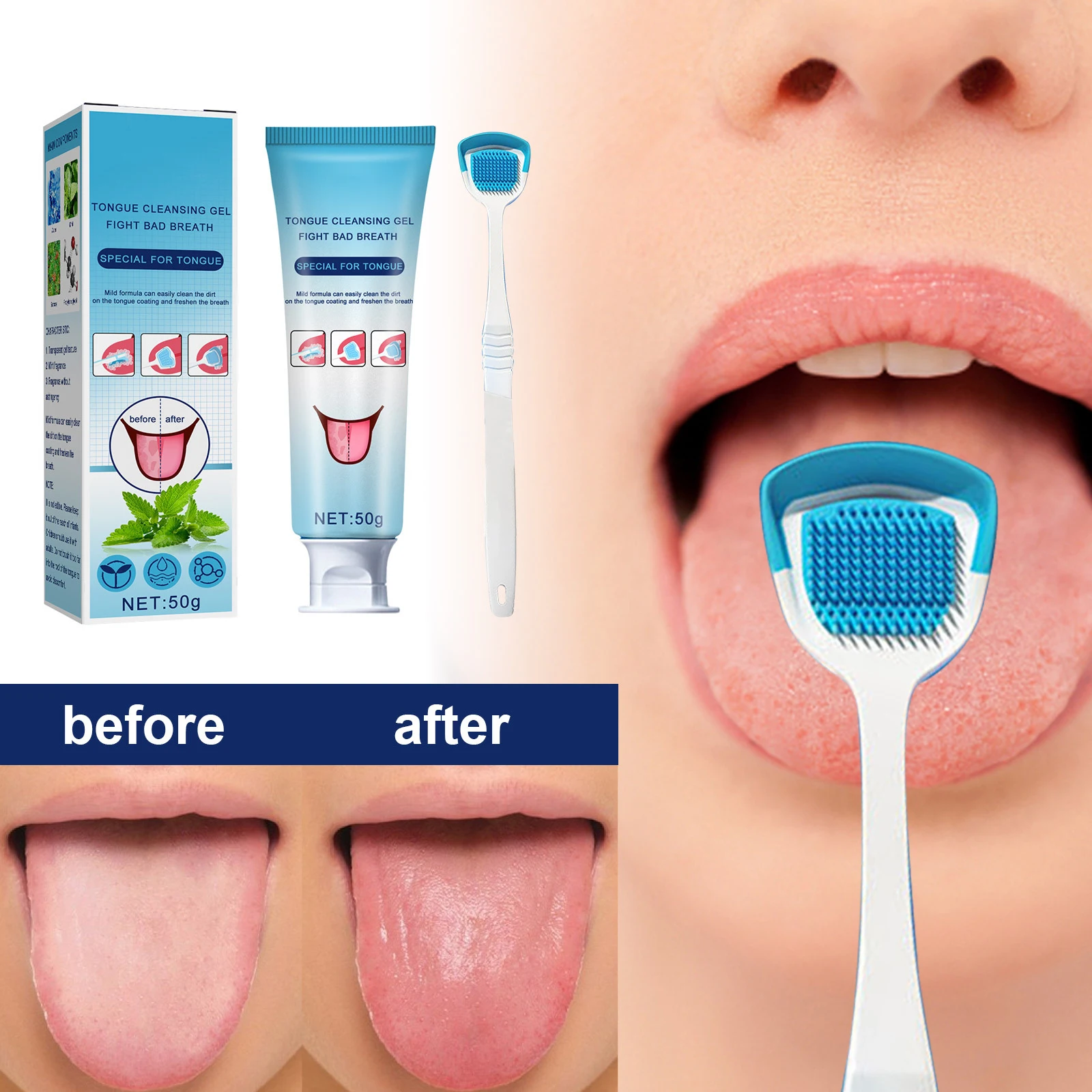 

Tongue Brush Tongue Scraper Mint Blast Natural Kit Tongue Cleaner Odor Eliminator Fight Bad Breath Fresh Mint Bpa Free
