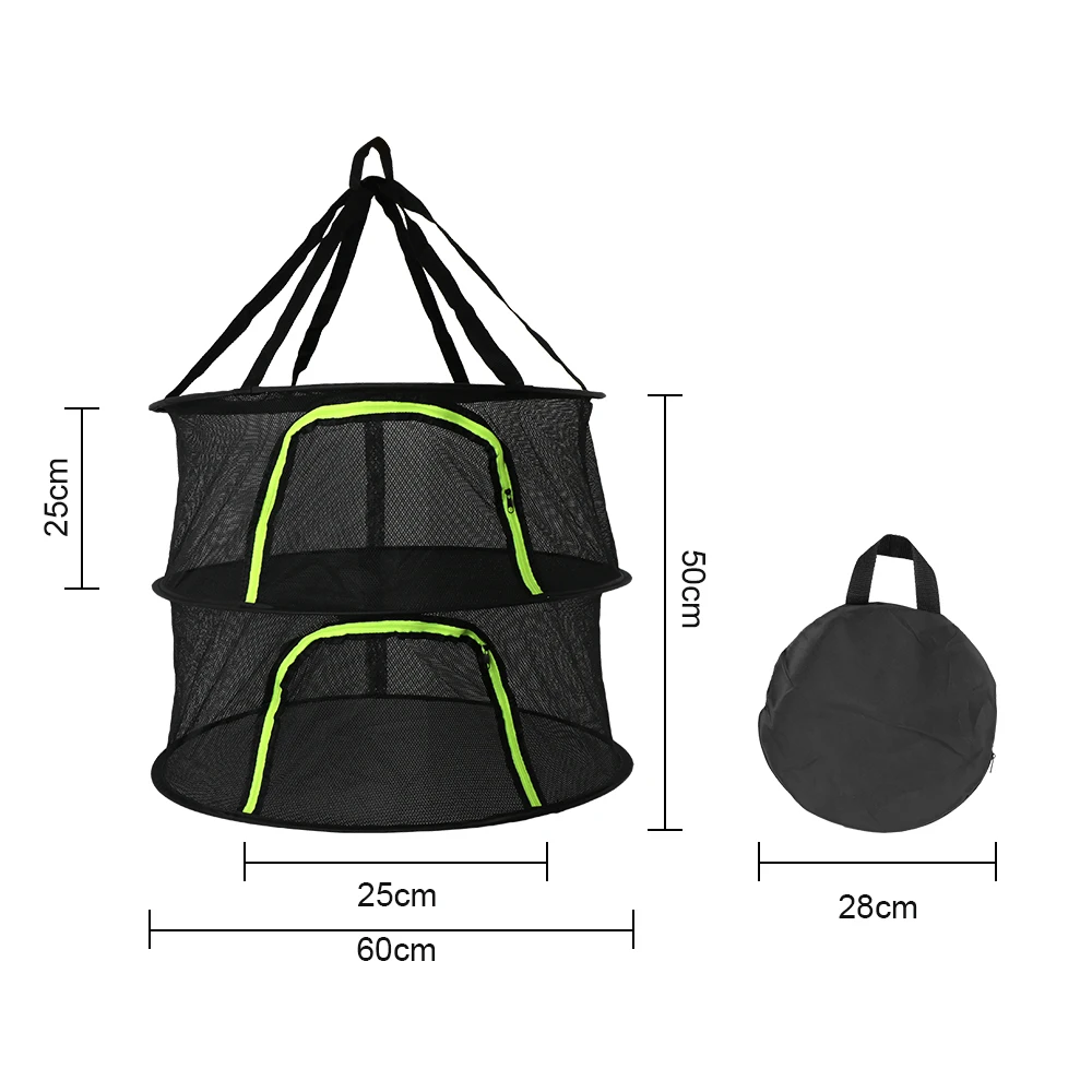 Herbs Drying Net 2 Layers Hanging Basket Folding Rack For Vegetable Flowers Buds Plants Organizer Mesh Dryer Bag With Zipper 4