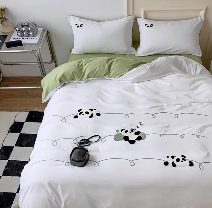 Juste de couette en coton lavé de couleur unie, draps de lit, littérature de dessin animé, 4 pièces