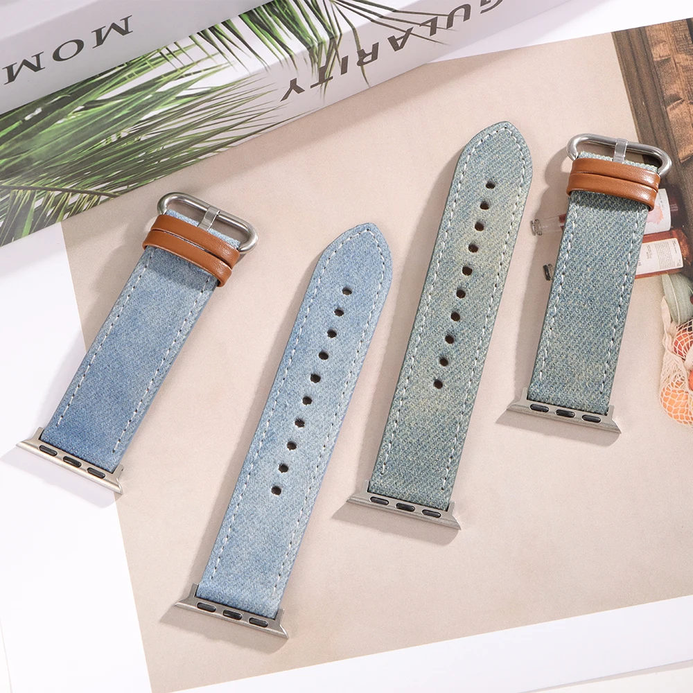 Luxury Leather & Denim Watch Strap - Premium Sailcloth Bracelet Design