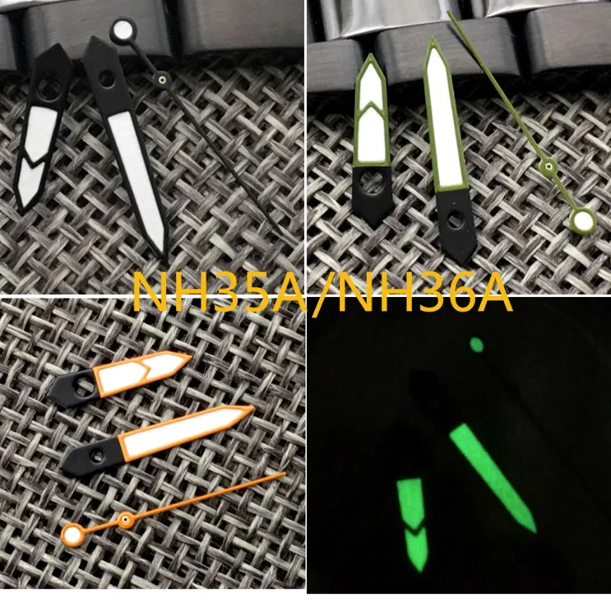 

Watch Accessories 13MM Watch Hands Green Hand Yellow Hand All Black Hand for NH35A/NH36A Movement