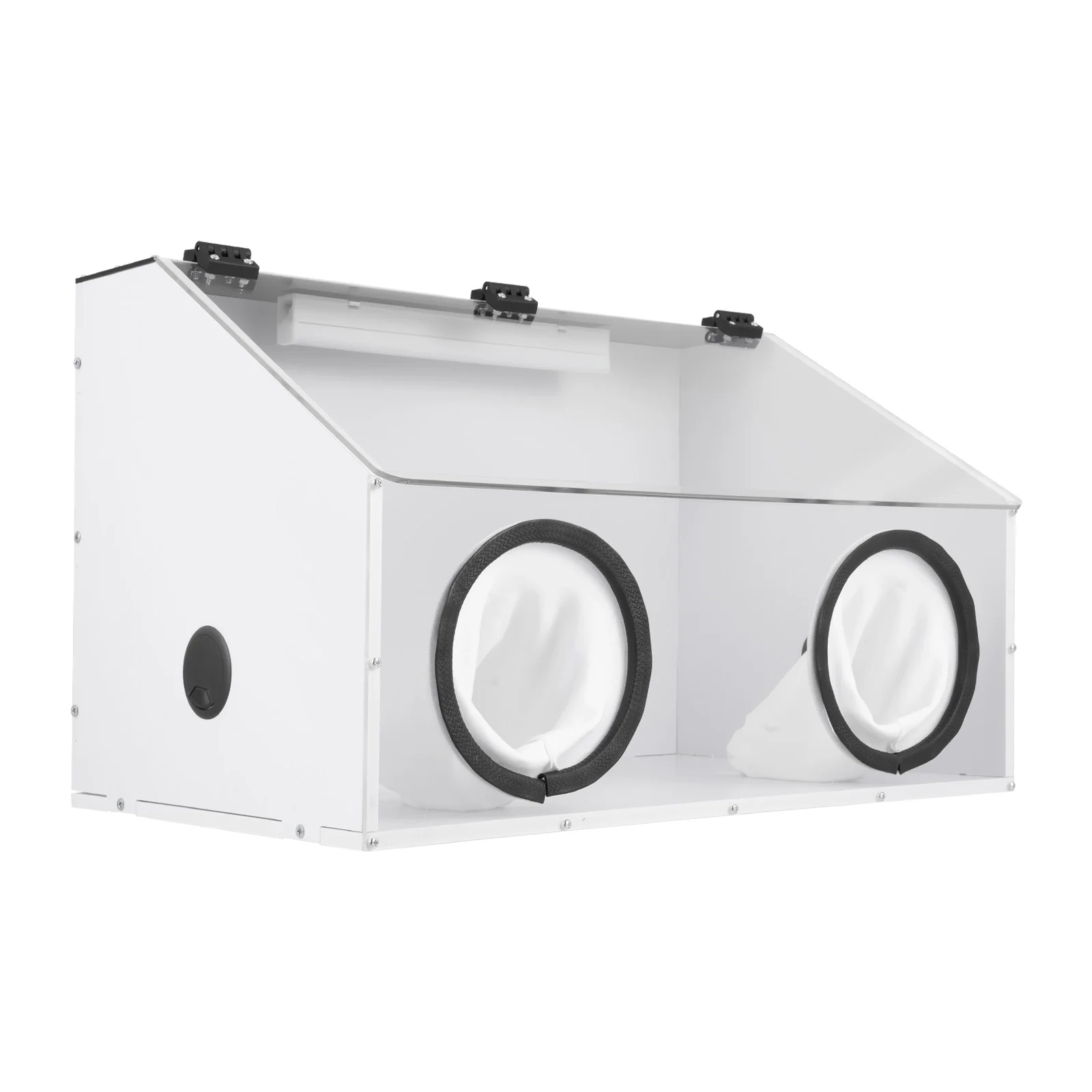Electric Grinding Polisher Dust Box +Blower 2 Holes Hot Pressing Acrylic Cover Threading Hole for Carving, cutting, Drilling