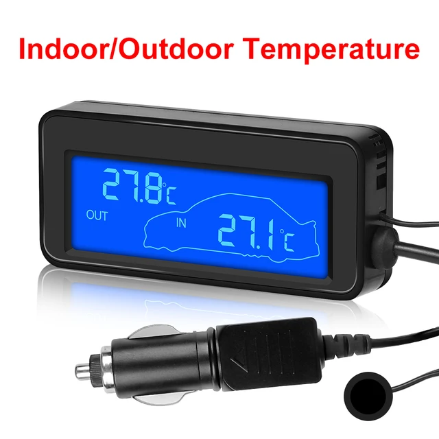 Black Digital Car Thermometer LCD Mini DC 12V Car Inside Outside Blue  Backlit 1.5M Vehicles Temperature Meter Cable Sensor - AliExpress