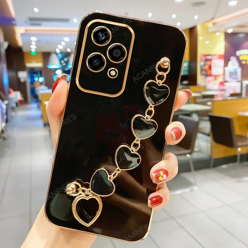 Luxury Plating Love Heart Bracelet Chain Soft Back Case