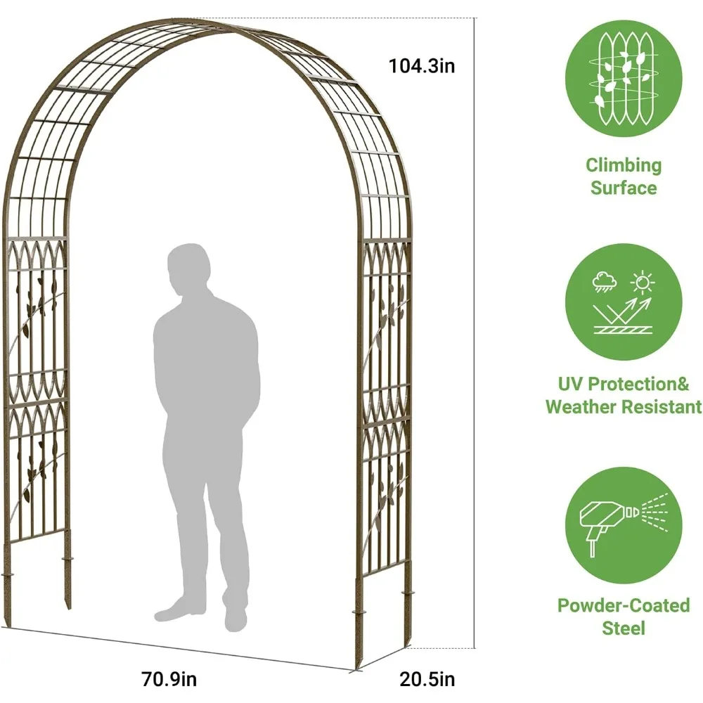 Metal Garden Arbor, 104.3” Tall Wrought Iron Archway for Climbing Plants & Flowers, British-Style Garden Trellis (Black)