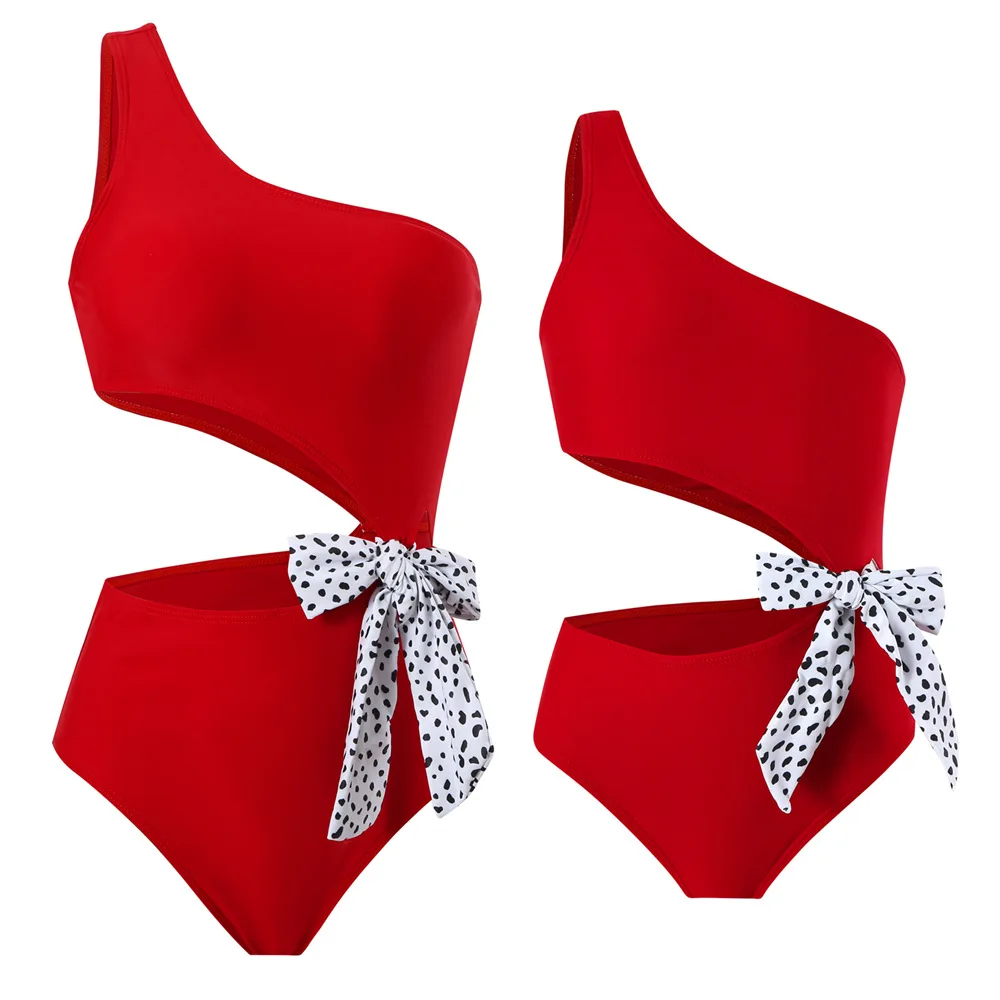 2025 New Summer Women Girls Swimwear Family Matching Outfits Mother and Daughter Clothes Bow Bikini One-Piece Swimsuit Beachwear 3