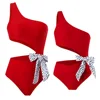 2025 New Summer Women Girls Swimwear Family Matching Outfits Mother and Daughter Clothes Bow Bikini One-Piece Swimsuit Beachwear 3