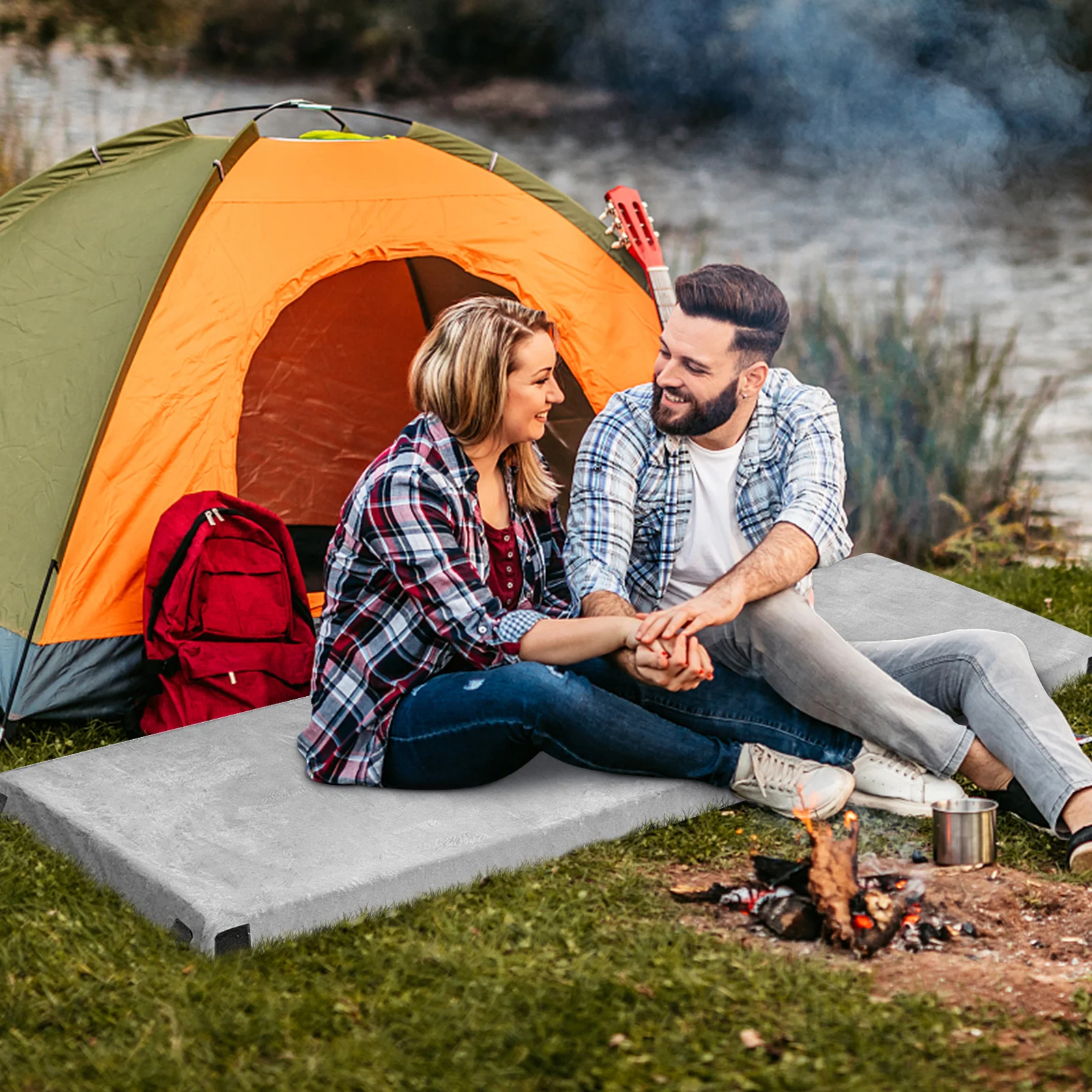 Isomatte Camping, Campingmatratze aus Memory-Schaum, leichte Schlafmatte mit Flanellbezug, inkl. Tragetasche, Gästematratze – Detail 2