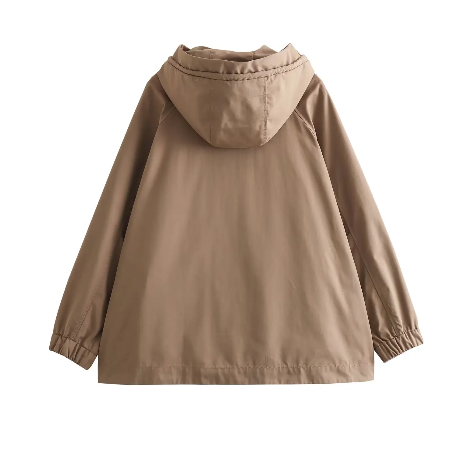 Dave&Di Autumn/Winter Fashion Khaki Cargo Coat  Boyfriend Loose Style Hooded Drawstring Zipper Bomber Jacket Women