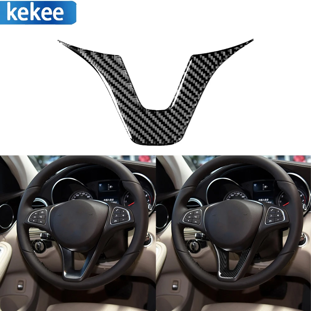 

For Mercedes-Benz W204 W205 W211 W203 C E Class GLA GLC CLS Carbon Fiber Decal Car Steering Wheel Panel Cover Trim Sticker