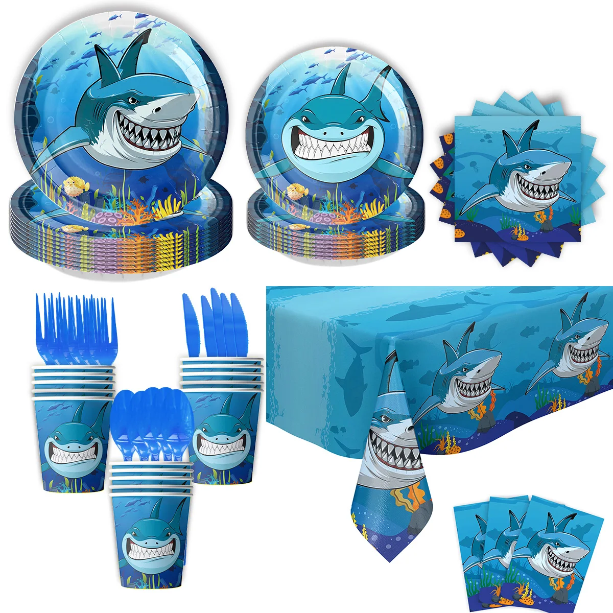 Party Supplies Birthday Party Supplies Shark Party Supplies Blue Ocean Shark Theme Birthday Party Decorations For Kids Cup Plate Napkin Tablecloth Balloon Serves 10