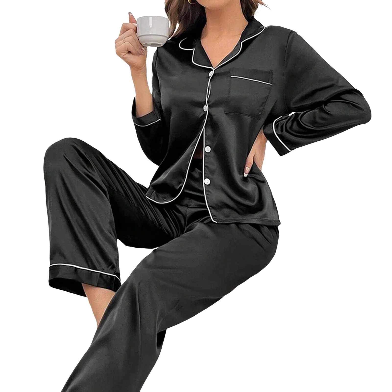 Couple Pajama Sets For Mens Pyjama Loungewear Long Sleeve Sleep Size Trousers Satin Pajamas Sleepwear Lover Silk Pijamas