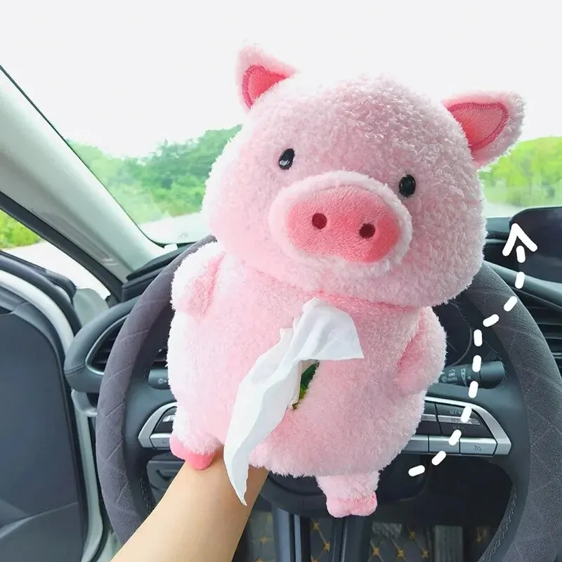 Cartoon Car Tissue Box Creative Little Sheep and Pig Car Hanging Paper Drawer Box Cute Vehicle Interior Decoration Supplies car tissue holder tissue box
