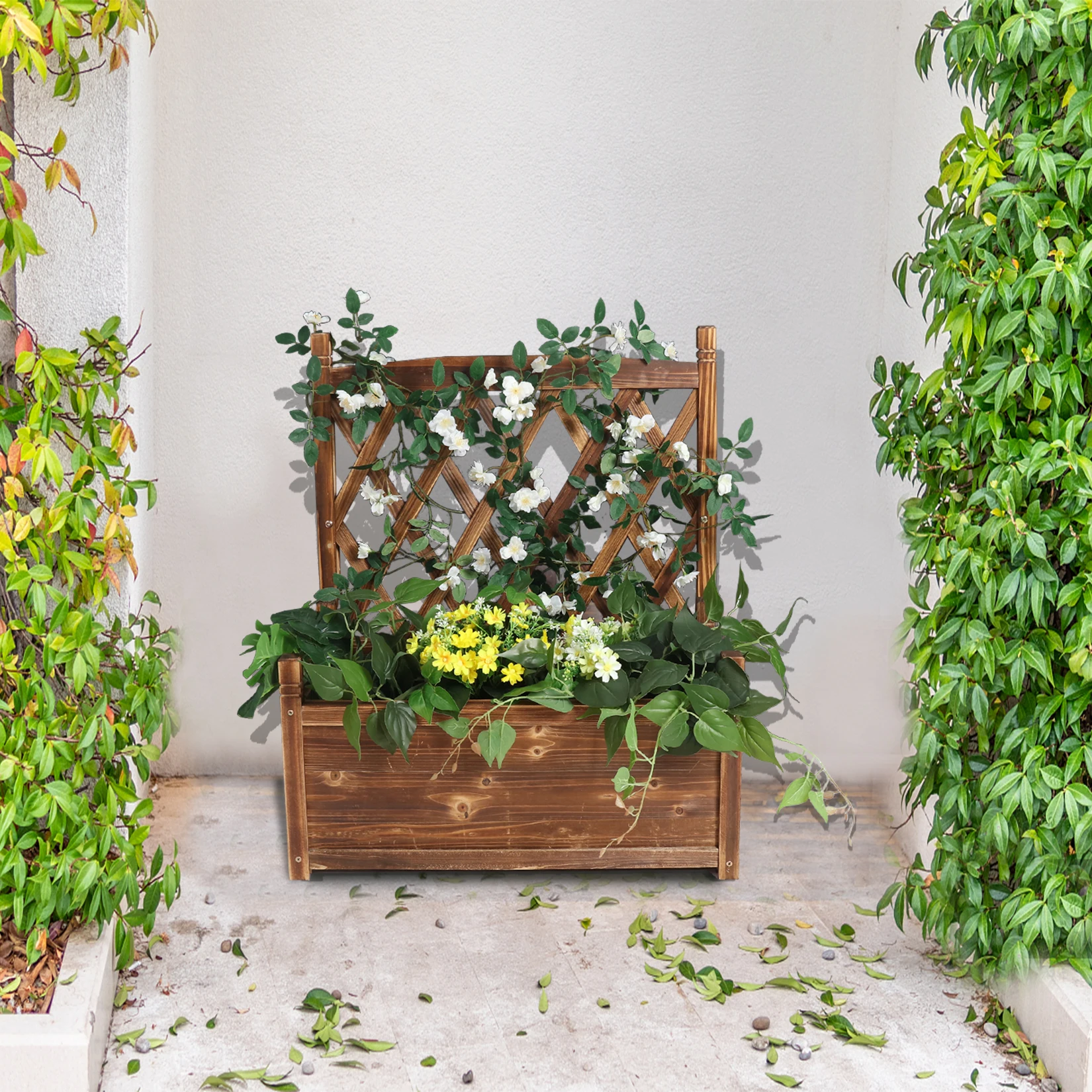 Raised Garden Bed with Trellis-Garden Box for Vine Climbing Plants Flower Free-Standing Raised Planter for Patio Indoor