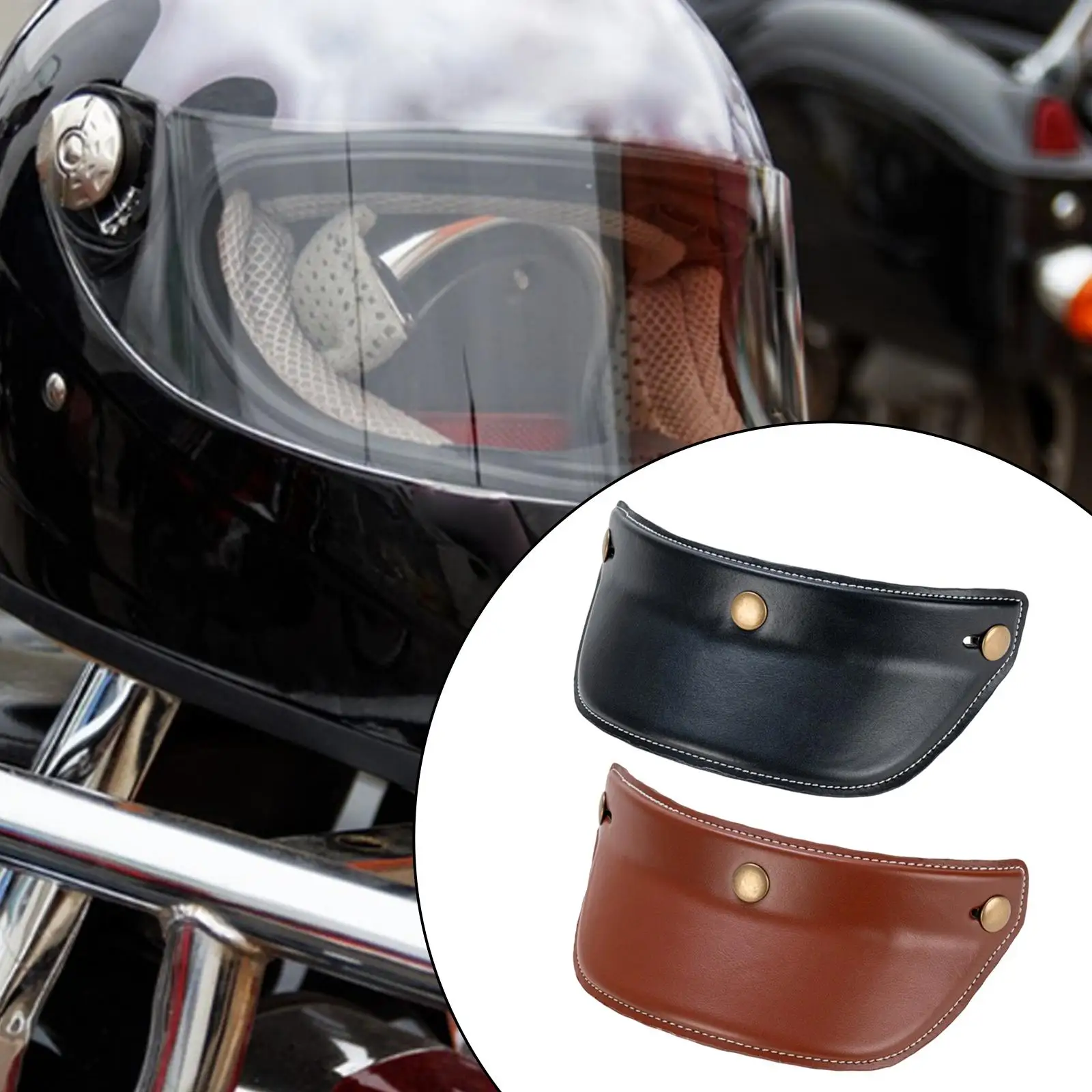 Helmet Sun Visor PU Leather 3 Snap Button Peak Shield Universal Accessory for Motorbike Half Open Face Helmets