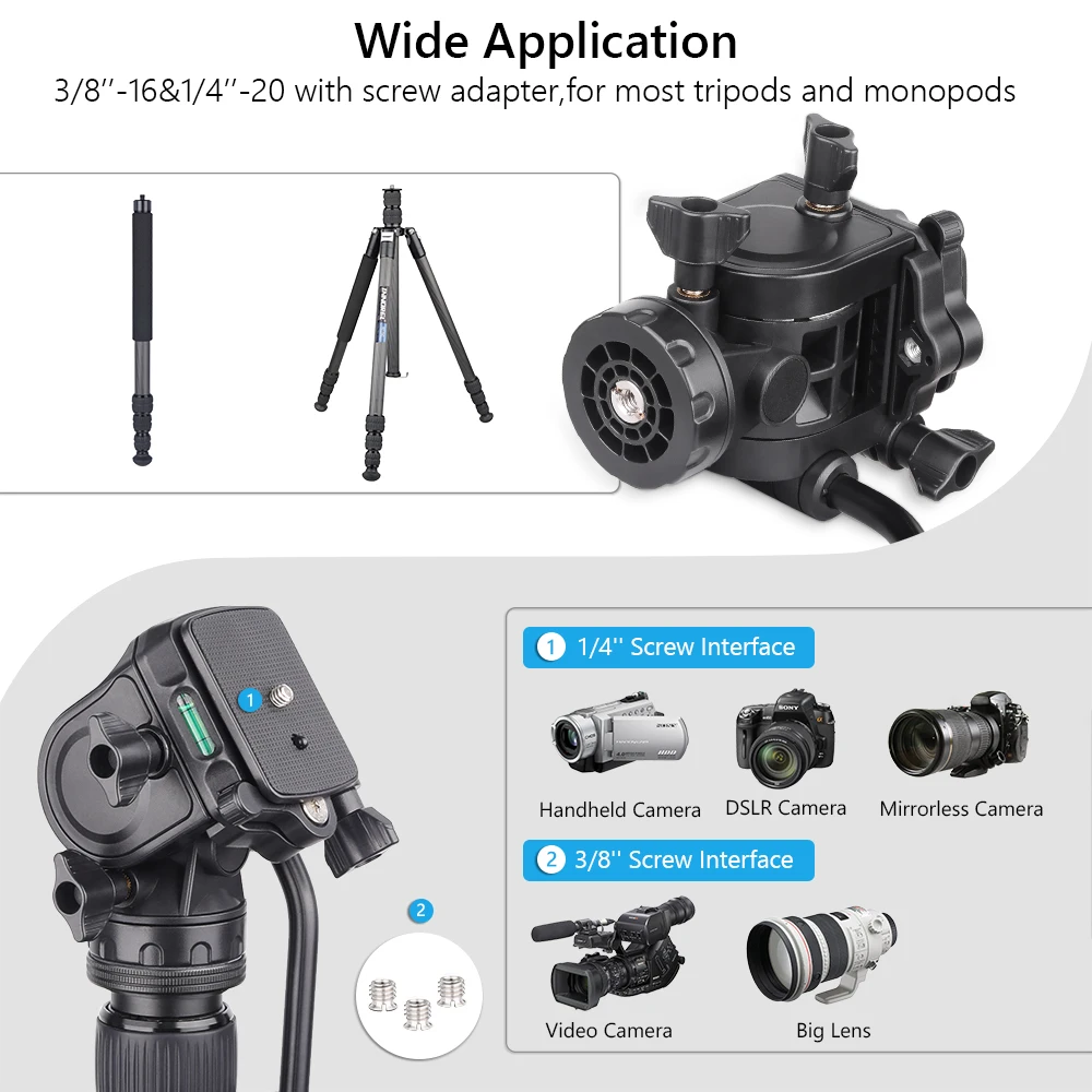 Heavy Duty Video Camera Tripod Head INNOREL SL50 with Detachable Handle for Tripod Monopod Video Cameras and DSLR, Maxload 3kg