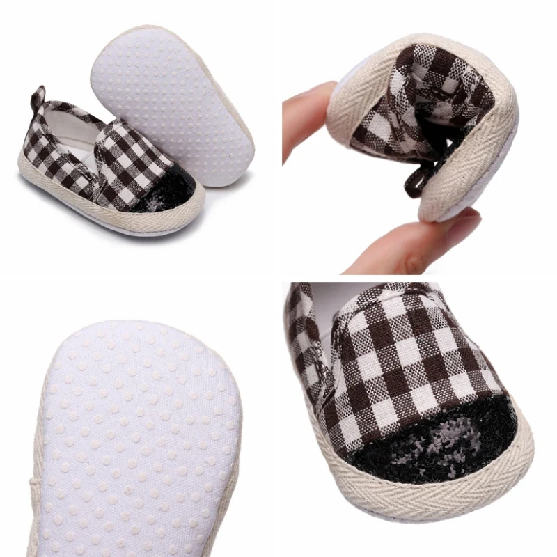 Infant Baby Boys Girls Plaid Patchwork Canvas Sneaker Soft Anti-Slip Casual Shoes Slip-on Newborn First Walkers Crib Shoe 0-18M
