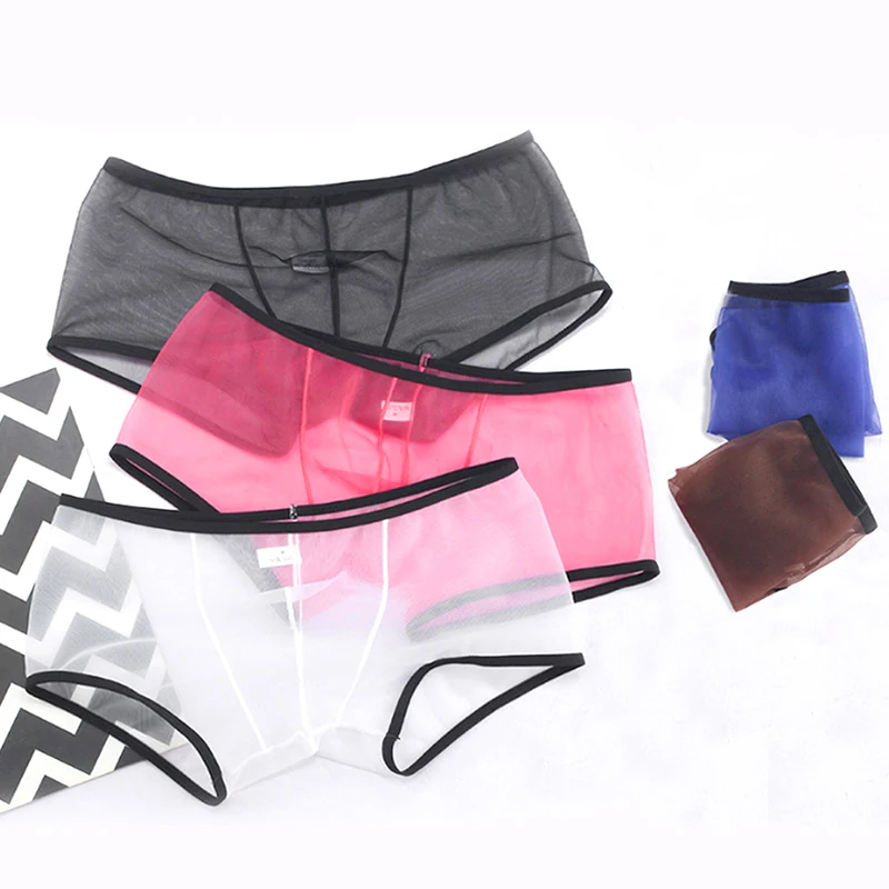 

Low Rise Boxer Briefs For Men Solid Color Ultra-thin Underpants Mesh Quick-dry See Through Sexy Underwear Underpants