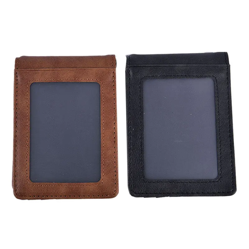 RFID Men's Leather Slim Bifold Money Clip Wallet Front Pocket Credit Card Holder synthetic leather wallet credit card holder metal money clip id card holder