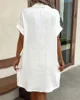 Summer Solid Simple Short Sleeve Shirt Dress Women's Turn-down Collar Single Breasted Casual Elegant Ladies Loose Dresses 2