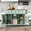 Rolling Kitchen Island with Drop-Leaf Countertop, 5 Wheels, Storage Cabinet & 3 Drawers, Rubber Wood, Mint Green, Mobile Cart 2
