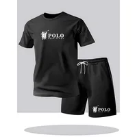 Ensemble T-shirt et short de sport POLO pour homme, manches courtes, été, décontracté, respirant, tenue 2 pièces pour homme, streetwear, survêtement 5
