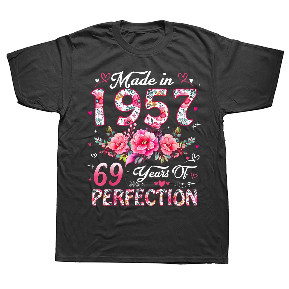 Floral 1957 69. Geburtstag 69 Jahre alt Limited Edition T-Shirts Humor Streetwear T-Shirt Kurzarm Unisex Loose Clothing