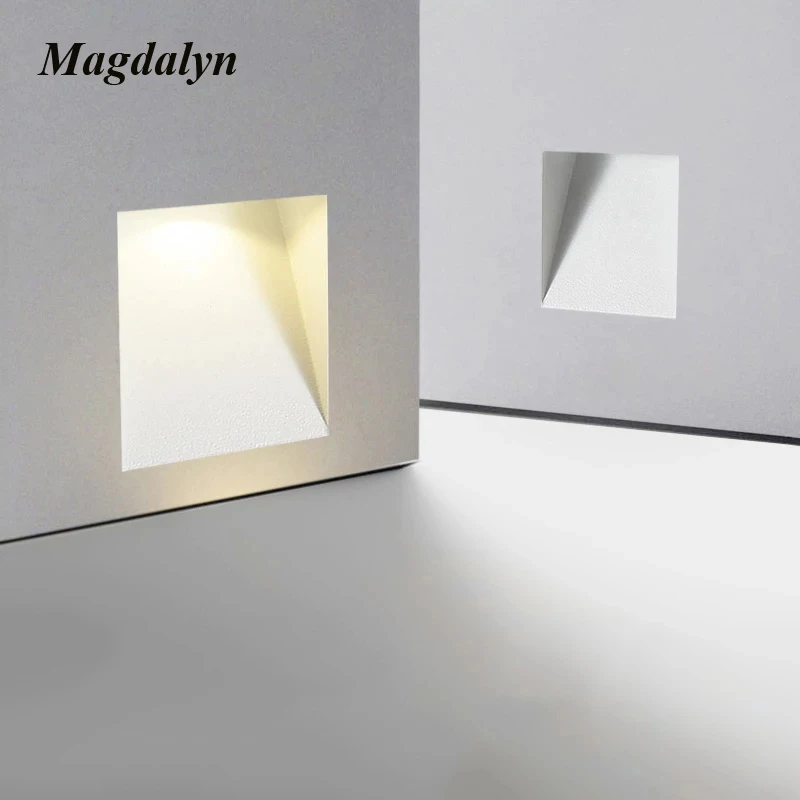 Magdalyn 계단 조명 센서, 미니멀리스트 리세스드 야외 방수 야간 스콘스, 모던 데코, LED 쉐이드리스 코너 벽 램프