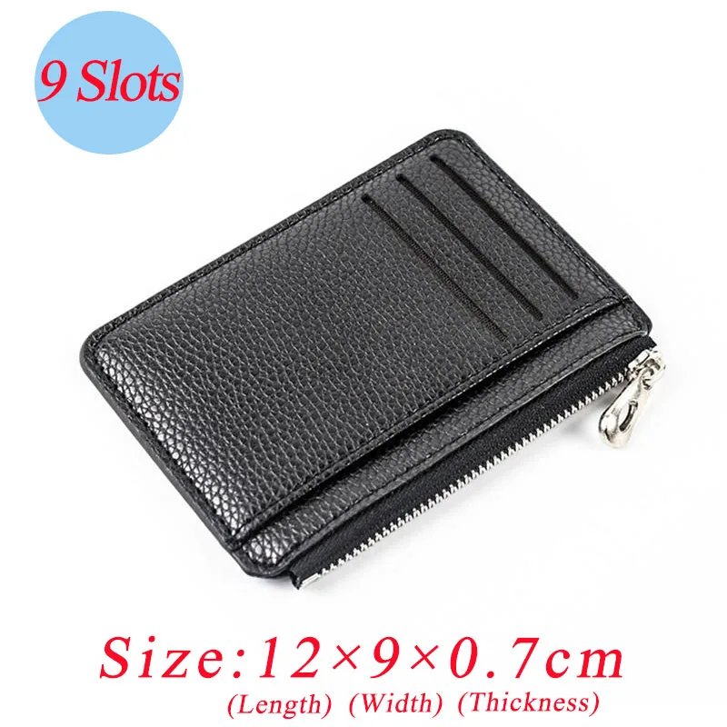 Women Fashion Multi-slot Zipper Card Holder PU Leather Mini Solid Color Wallets