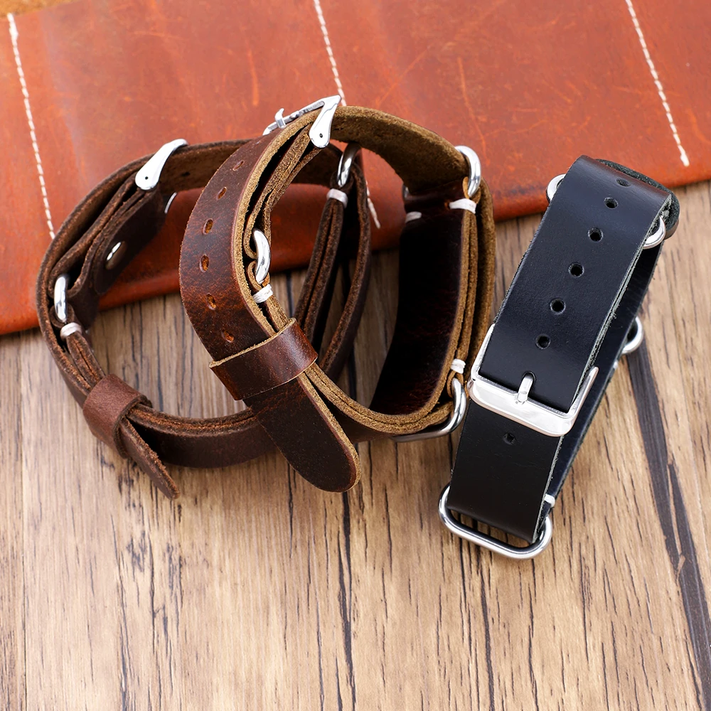Premium Leather Watch Strap with Stainless Steel Buckle - Universal Replacement Strap