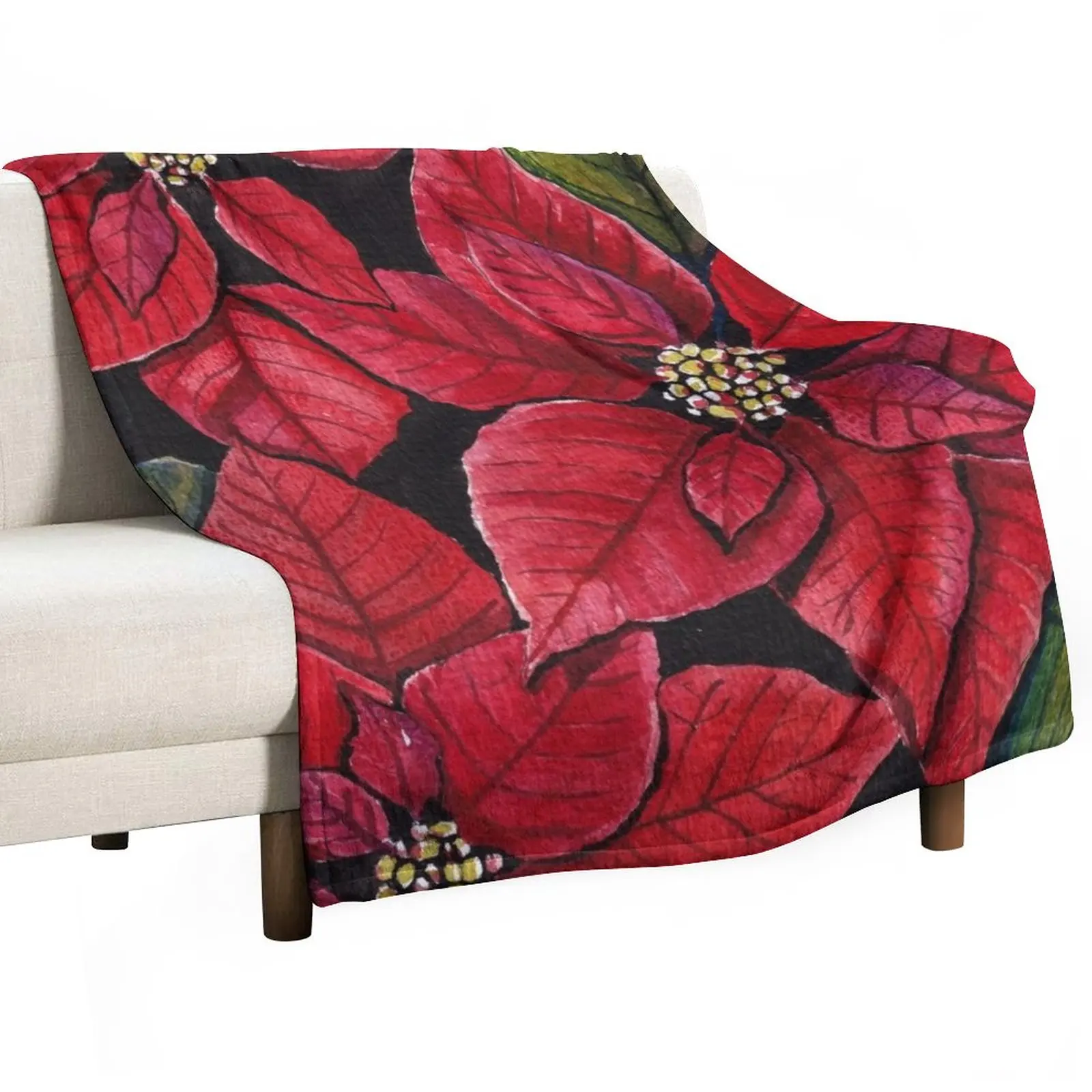 

Vibrant Poinsettia Watercolour Artwork Throw Blanket Soft Bed Blankets Flannel Fabric cosplay anime Blanket Sofa