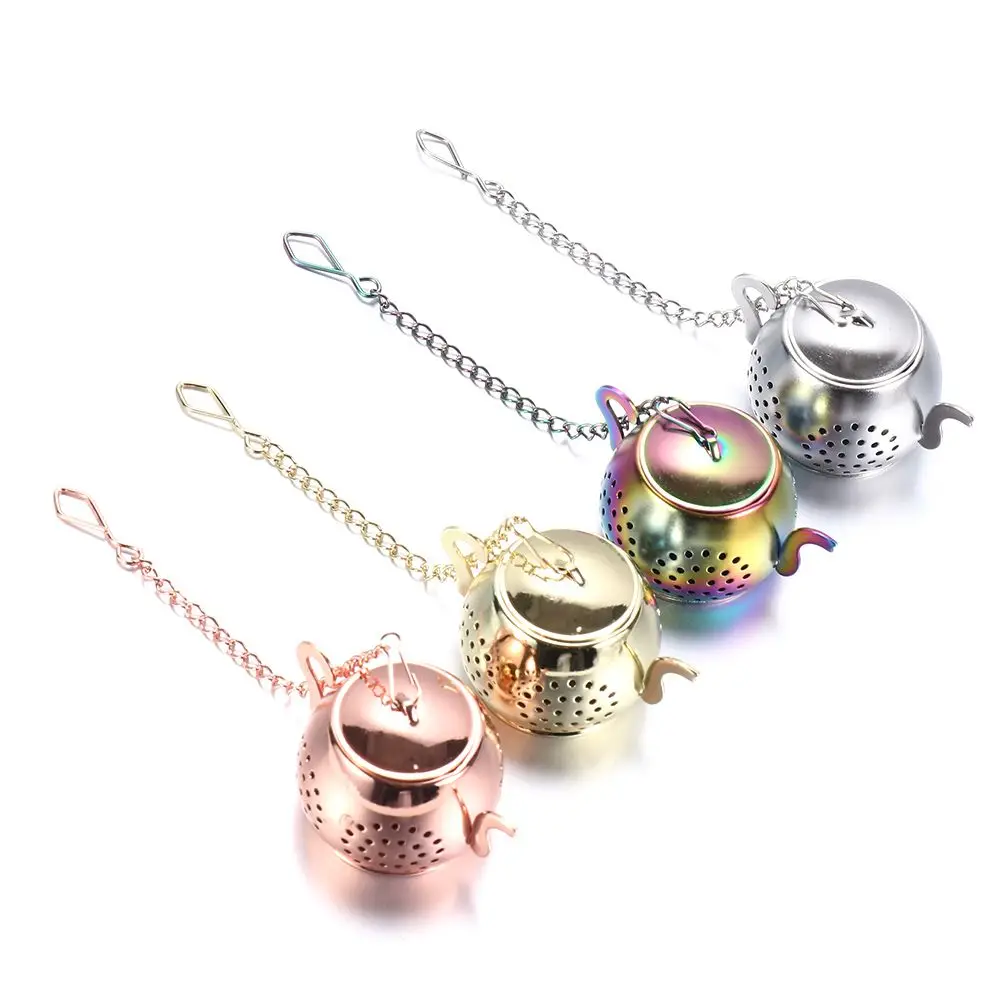 Description Picture 4 of itemTeapot Shape Tea Strainer Stainless Steel Loose Tea Infuser with Chain Herbal Spice Filter Diffuser Kitchen Gadget Teaware