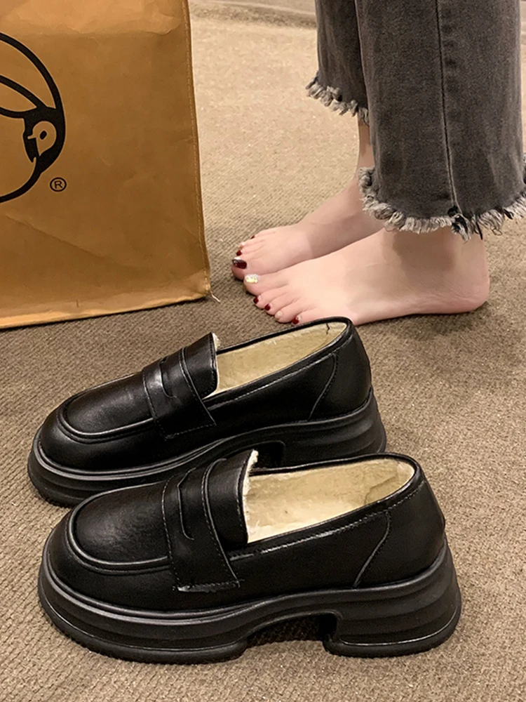 

Туфли-оксфорды женские на платформе, без застежки, круглый носок, лоферы, обувь в британском стиле, черные, на осень