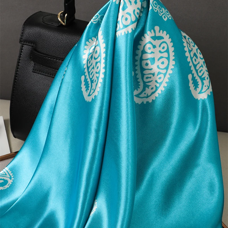 90 cm Luxus Marke Seide Satin Quadrat Schal Frauen Hijab Bandana Muslimischen Kopftücher Schal Wrap Damen Stirnband Halstuch Foulard – Detail 20