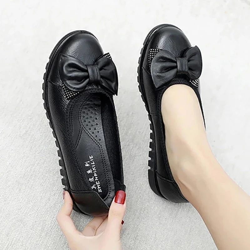 Woman's Flats Loafers Shoes Soft Genuine Leather Casual Shoes Big