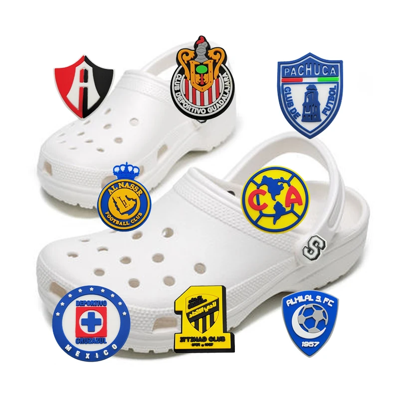 1pc Football Club Team Logo Pins Croc Charms AL NASSR Silicone Wristband Ornament PVC Garden Shoes Accessories Party Gift Bulk